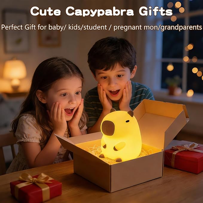 FAMIDUO Capybara Night Light for Kids,Safe Squishy Silicone Nursery Light | BPA-Free Silicone,20Min Timer,Dimmable Rechargeable Touch Bedside Lamp, Cute Gifts for Boys Girls Toddler, Kids Room Decor