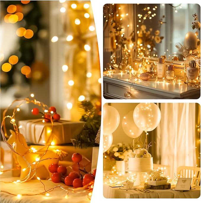 ZSJWL Rechargeable Fairy Lights with DIY Timer & 8 Modes, 2 Pack 16FT 50LED String Lights Battery Operated Indoor, Twinkle mini Lights for Bedroom Christmas Wedding Centerpiece Decor (Warm White)