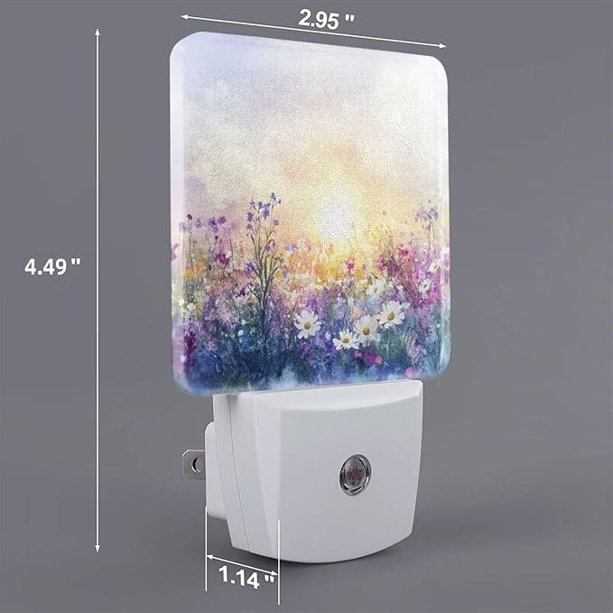 Watercolor Spring Flowers LED Plug-in Night Lamp 2 Piece Set, Nightlights Set of 2 for Bedroom Bathroom