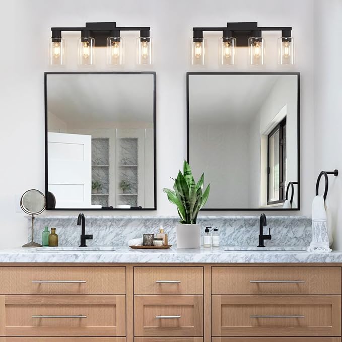 Black Vanity Lights for Bathroom 4 Light Bathroom Vanity Light Classic Bathroom Lighting Fixtures Over Mirror Farmhouse Vanity Lights with Clear Glass Shade