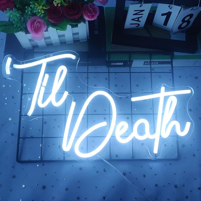 Til Death Neon Sign Dimmable Til Death Led Sign Art Wall Decor Til Death Sign for Valentine's Day Bachelorette Gifts Backdrop Party Wedding Decor