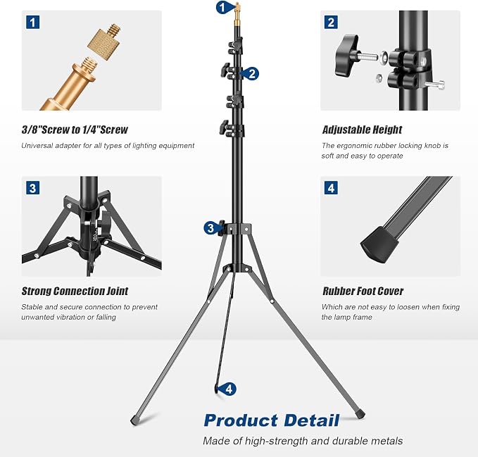 Godox Light Stand 210CM/83.9 in Extendable Photography Light Stand with 1/4” & 3/8” Universal Screw Reversible Portable Studio Lighting Tripod with Carry Bag Portable for Strobe Light Camera Softbox
