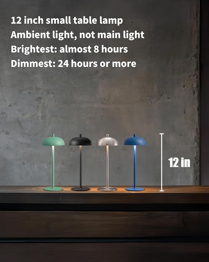 12" Cordless Table Lamps Set of 2, Nickel Modern Portable Desk Lamp | LED, 3 Color Dimming, Rechargeable, Battery Operated Lights for Bedroom, Outdoor, Restaurant, Bedside, Night Light, Gifts