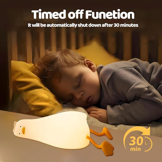 Rytinazzz Silicone Night Light for Kids, 50H Long Battery Duck Lamp (Lying), Gift for Kids, Soft Dimmable Bedside Light, Rechargeable Tap Control