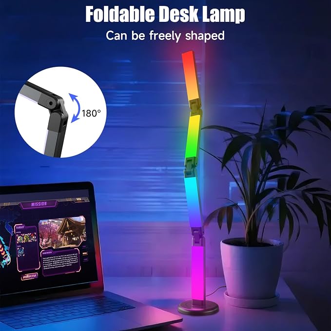 Led Desk Lamp with Atmosphere Lighting, Smart RGB LED Desk Lamp | Music Sync and 16 Million DIY Colors, Foldable Lamp with Dimmable and Timer, Modern LED Lights for Desk, and Gaming Rooms