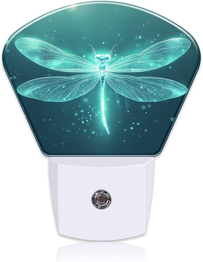 Fantasy Glowing Dragonfly Plug in Night Lights, Magic Dragonfly Nightlight Plug Into Wall Dusk to Dawn Sensor for Kid Girls Boys Women Men Room, Hallway, Kitchen, Bathroom, Stairs Decor
