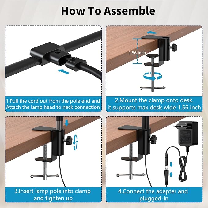 Desk lamp,Double Head LED Desk Lamp with Clamp,Architect Desk Lights for Home Office,Eye-Caring Desktop Office Lamp 4-Brightness 4-Color Table Lamp for Monitor Workbench Study Reading | Eye-Caring Desk Lights for Home Office Monitor Computer Workbench,...