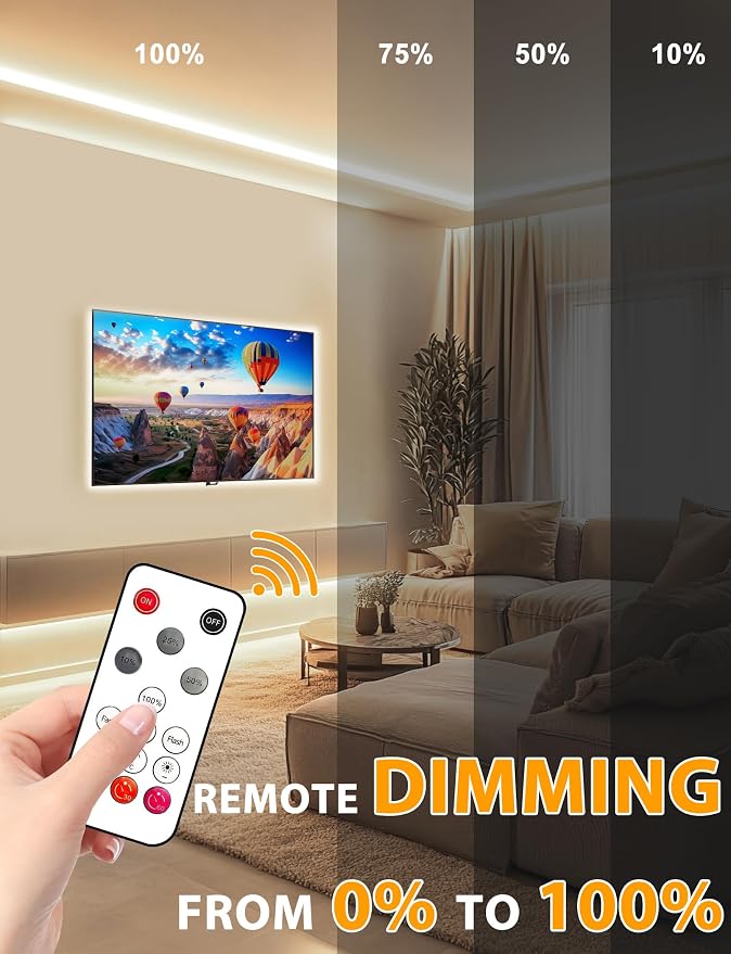 Lamomo COB LED Strip Lights 6.56Ft, Natural White Dimmable Self-Adhesive Led Rope Light with Remote, Flexible Cuttable Waterproof 3000K Silicone Neon Tape Light for Bedroom, Cabinet, 10mm Width