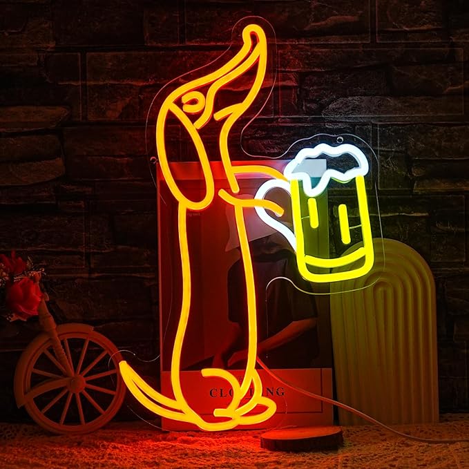 Dachshund Neon Sign for Wall Decor Dachshund Drink Beer Light up Sign for Pet Store Cute Dog Neon Lights Beer LED Neon Light for Pet Shop Bar Pub Party Decor Gift for Dog Lover(16.9''*11.4'')