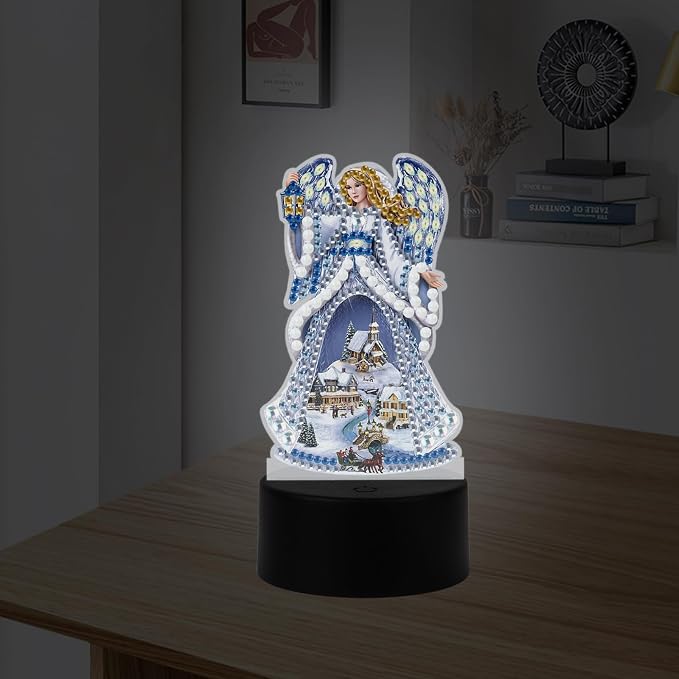 JISHSHAY Diamond Painting Night Light Diamond Art Table Lamps Gem Art LED Lights Gem Painting Desk Lamp Mosaic Kits for Adults DIY Kits for Adults Paint by Numbers Madonna Virgin Mary