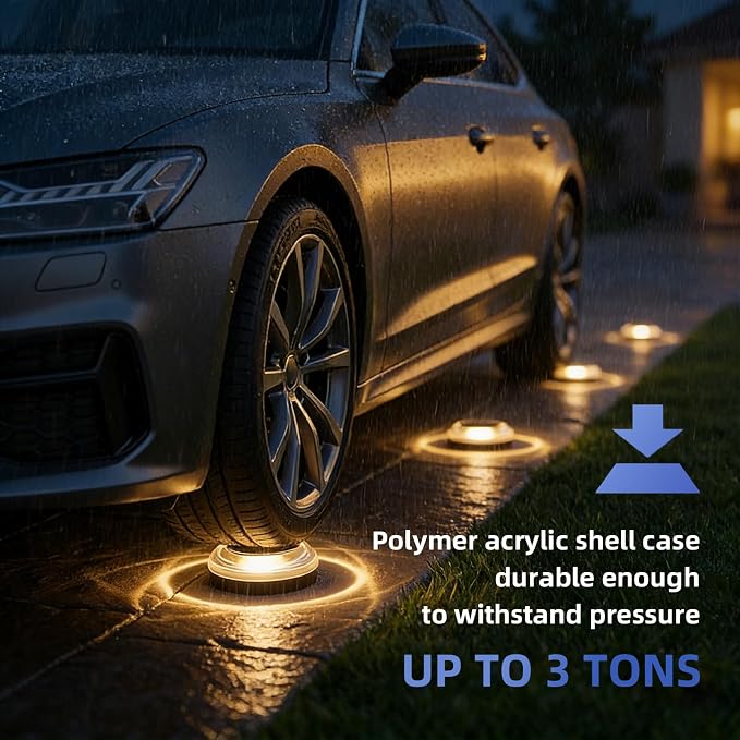Solar Ground Lights Outdoor, 12PK IP67 Waterproof, 3-Ton Load Capacity | Warm White, 3-Ton Load Capacity, Shatterproof Acrylic & ABS, for Driveway, Pathway, Sidewalk, Garden, Dock, Yard Decor
