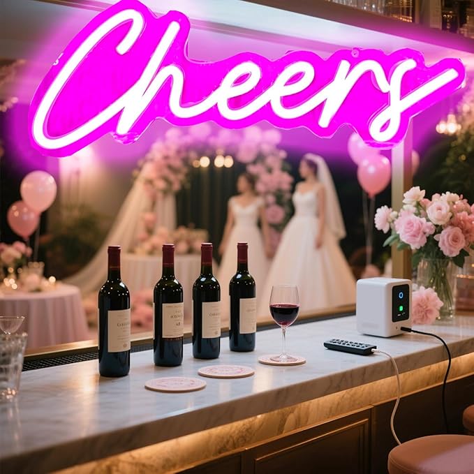 Upgraded Cheers Neon Sign with Timer Remote Control,5V USB Powered Cheers LED Signs for Home Pub,Birthday,Wedding,Bar Cart,Party 16.5 * 7in(Flash/Dimmable/Timmer)