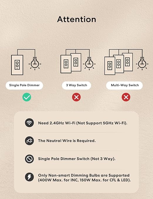 meross Smart Dimmer Switch Single Pole Supports Apple HomeKit, Alexa Google Assistant & SmartThings, 2.4GHz WiFi Light Switch for Dimmable LED, Neutral Wire Required, Remote Control Schedule, 1 Pack