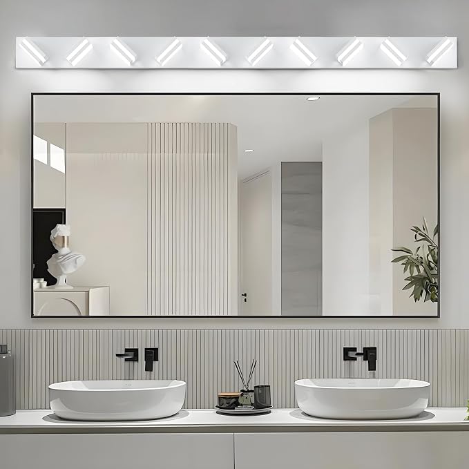 IZORRO LED Modern Bathroom Lights Fixtures(10-Light,Dimmable),Matte White Acrylic Wall Lighting,Vanity Lights for Bathroom Over Mirror - 6000k 53.5In （No Assembly Required）