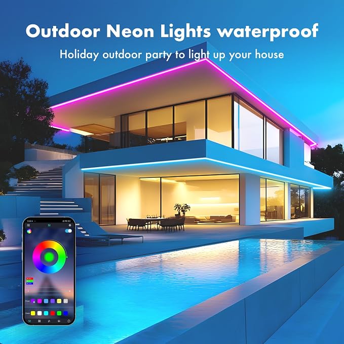 SILFU Neon Rope Lights, 50FT RGB LED Strip Lights | Waterproof IP67 LED Lights for Bedroom, DIY Design, Music Sync, 44Key Remote Control, Multiple Modes for Bedroom,Decoration