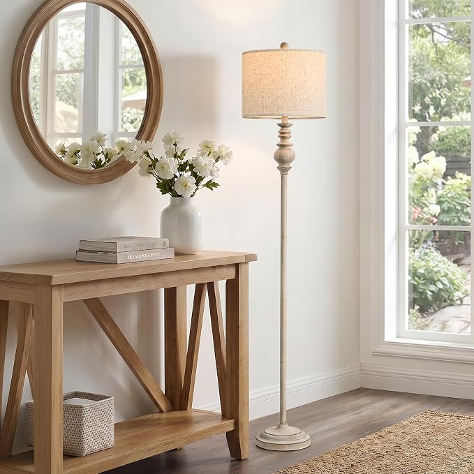 BOBOMOMO 64.25" Farmhouse Floor Lamp for Living Room, Tall Antique Gray Standing Lamp with Rotary Switch, Vintage Reading Lamp for Bedroom & Nursery, Rustic Home Decor Corner Lamp