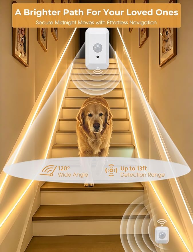 Smart Plug-in Dual Motion Sensor COB LED Strip Light for Under Bed, Under Cabinet, Hallway, Closet, 19.6ft APP Control, 3000K Warm White