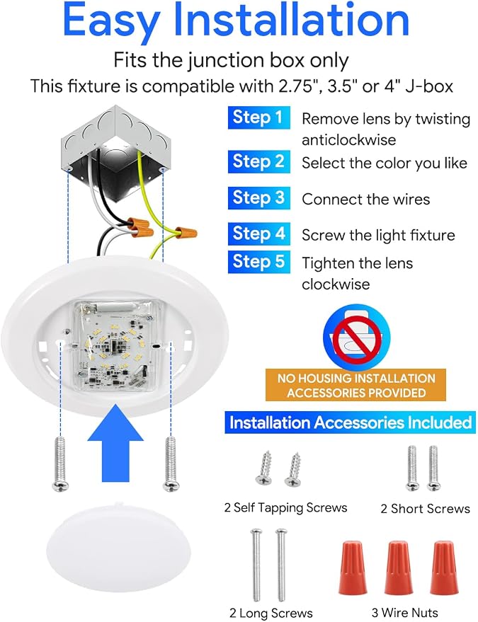 4 Pack 5CCT 6 Inch LED Disk Light, Dimmable Flush Mount Ceiling Lights, 2700K/3000K/3500K/4000K/5000K Selectable, 15W 1100LM, CRI 90, Low Profile Surface Mount Ceiling Disc Light, Wet Rated & ETL