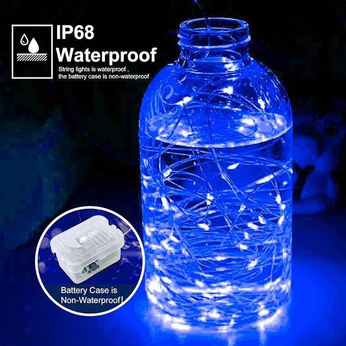 pozzolanas 50 Pack Blue Battery Operated String Lights - 7ft Waterproof Fairy Lights with 20 LEDs for Home, Mason Jar, Party, Wedding, Halloween, Christmas Decorations