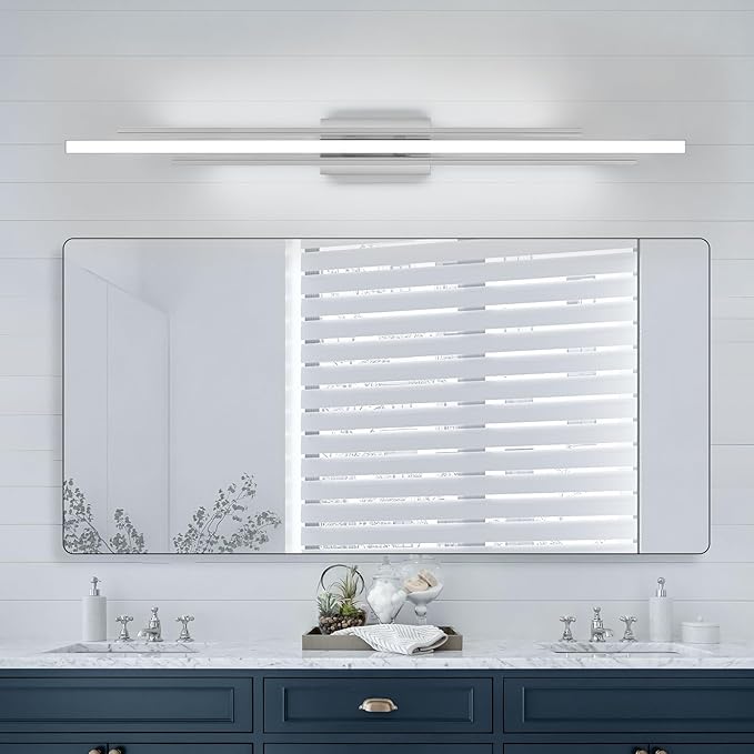 VitaLink 48 Inches Long Nickel LED Modern Bathroom Vanity Light Fixtures 25W Dimmable 5CCT Vanity Light Bar Over Mirror 3-Light Wall Light for Bathroom Over Mirror Picture Light