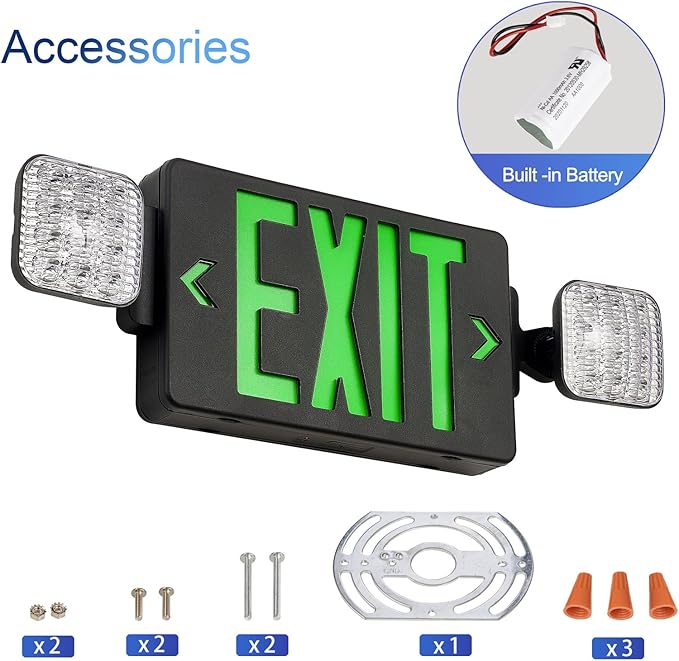 TANLUX Black Housing Exit Sign with Emergency Lights, LED Emergency Exit Light with Battery Backup, UL Listed, AC 120/277V, Commercial Emergency Lights Combo for Business - 6 Pack