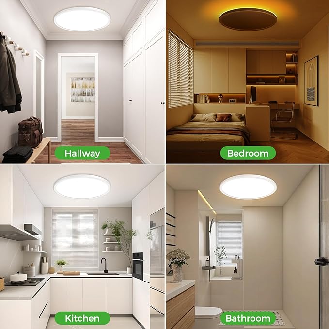 zemty 12 Inch LED Ceiling Light with Night Light 1800K, 2 Pack Dimmable Ceiling Light Fixtures with Remote Control, Low Profile Lighting for Bedroom, Living Room, Kitchen-White