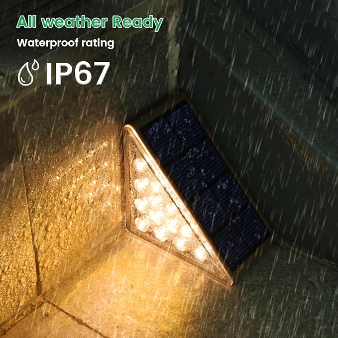 Solar Step Lights for Outside, 12pack Solar Stair Lights Outdoor Waterproof IP67, Deck Step Lights, Outdoor Light Decor for Staircase, Patio, Front Step, Pathway, Front Porch(Warm Brown)