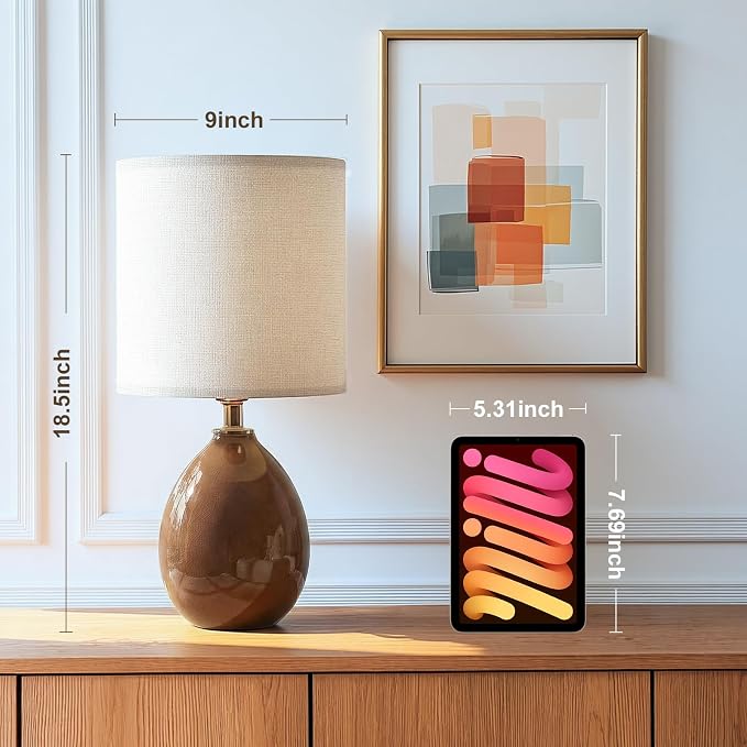 18.5" Table Lamp Set of 2 for Living Room Bedroom, Bedside Lamps for Night Stands, Desk Nightstand Lamp Dimmable, Modern Linen Cream Ceramic Lamps (Coffee)