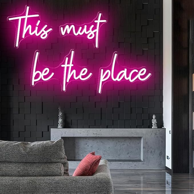 78x16 Inch Super Large This Must Be The Place Neon Sign Pink, Neon Light for Wall Decor with Remote Dimmer, This Must Be The Place LED Sign for Bedroom, Office, Cafe, Bar, Weddings, Hot Pink