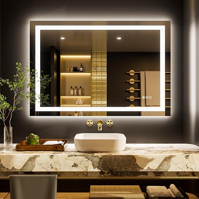 LOAAO 50"X36" LED Bathroom Mirror with Lights | Anti-Fog, Dimmable, 3 Color Temperature, Backlit + Front Lit, Memory Function, Tempered Glass, UL Listed