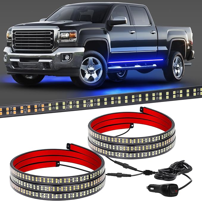 2 Pack 70 inch Blue Emergency Lights 864 LED Running Board Lights | Flashing Warning Hazard Safety Strobe Light Strip w/ Waterproof Flexible tube for Vehicles Trucks Pickup
