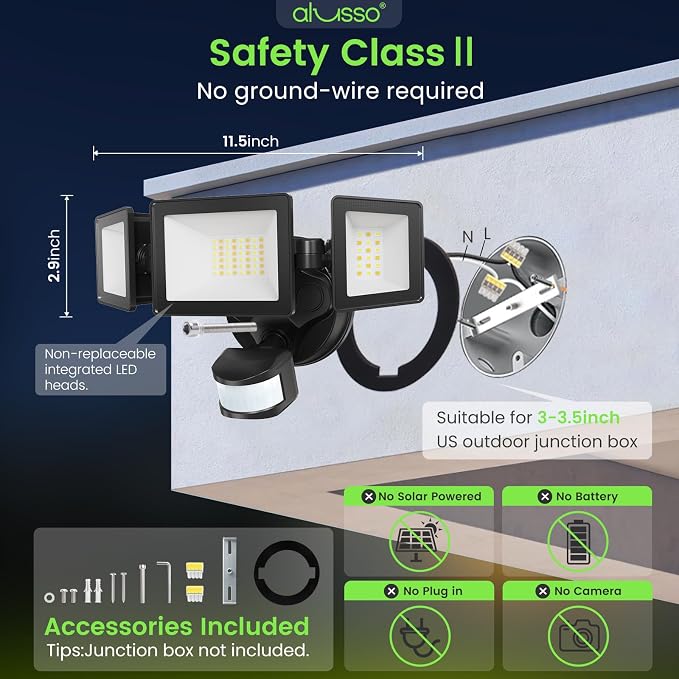 ALUSSO Motion Sensor Outdoor Lights, 40W 4000LM Flood Lights Outdoor 120V | 3CCT 3000K/4000K/6500K 3 Modes(Auto/Dusk to Dawn/On Time) Hardwired(Not Solar) Security Light for Garage Yard Porch,Black,ETL