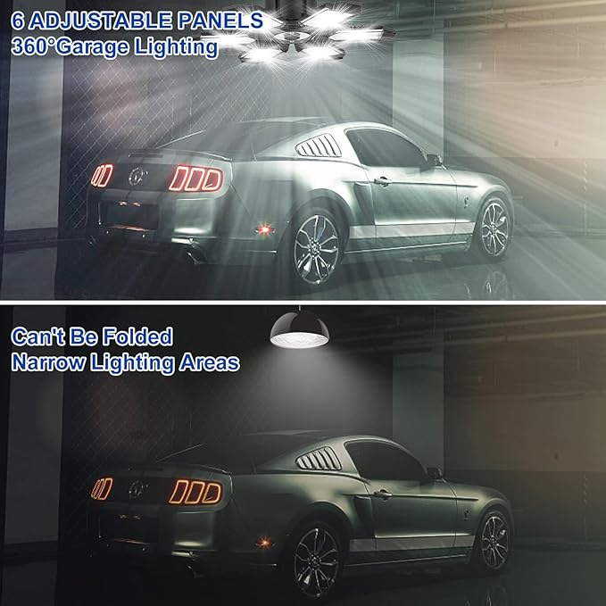 6 Pack 220W Garage Light Ceiling Led Deformable LED Shop Lights for Workshop E26 E27 Screw in Garage