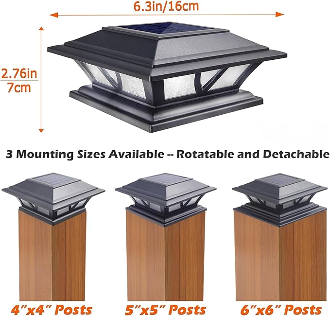 SIEDiNLAR Solar Post Lights Outdoor 2 Modes LED Deck Fence Cap Light for 4x4 5x5 6x6 Posts Patio Garden Decoration Warm White/Cool White Lighting Black (1 Pack)