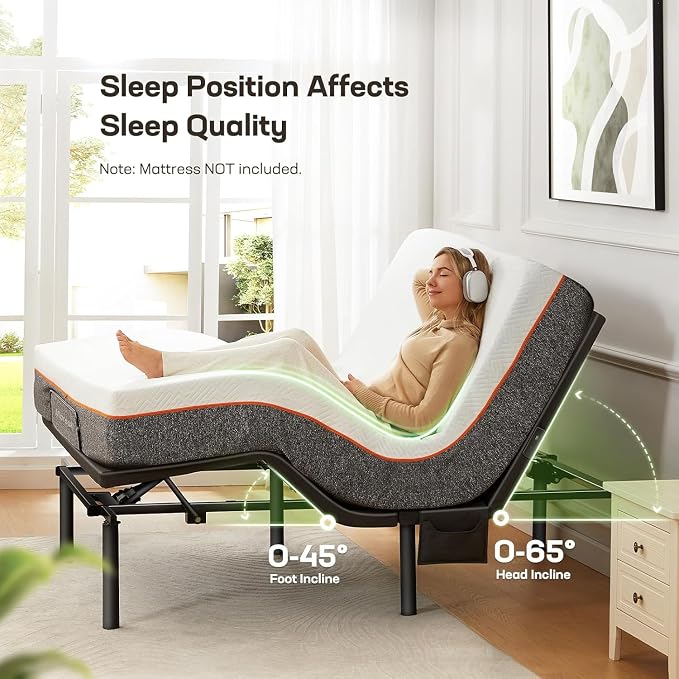 Marsail Queen Adjustable Bed Base with Massage, 4 Ports USB A&C Bed Frame with Under-Bed Nightlight, 3 Minutes Fast Assembly, Wireless Control Adjustable Bed with 4 Height Options