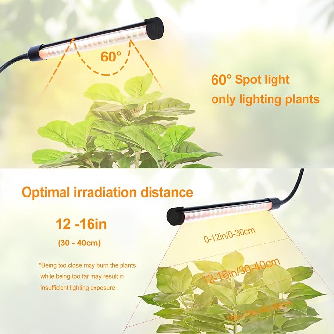 4Head Desk Grow Light, Tabletop LED Grow Lights for Indoor Plants for Bonsai, Seed Starting, Succulents, 36 Watt Power Draw, 4/8/12/16/20H Timer, 16"-24" Height Adjustable