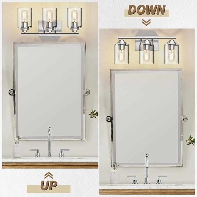 Bathroom Vanity Light Over Mirror,Bathroom Light Fixture Wall Sconce Lighting for Bedroom,Living Room (Nickel, 3-Light)