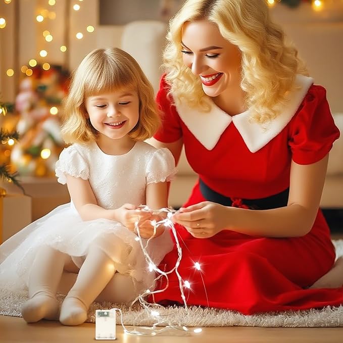 Fairy Lights Battery Operated String Lights 16.4ft 50LED Flashing and Constant Light Waterproof Silver Wire for Christmas DIY Party Wedding Decoration (White, 2 Pack)