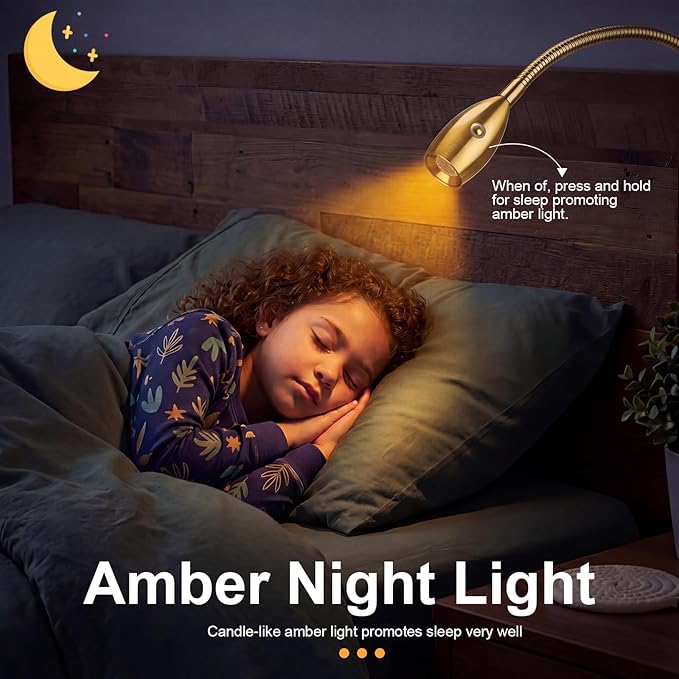 1 Pcs LED Clip on Reading Light for Bed Headboard, 3 Color Dimmable Stepless Book Light with Flexible Gooseneck Clamp Desk Lamp for Reading with USB for Bedroom, Dorms, Office, Studio (Gold)