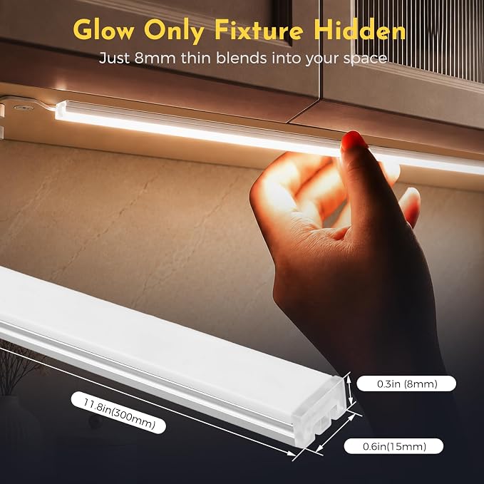 V4light Under Cabinet LED Lighting Bars, 6Pcs Silver, Plug-in, Dimmable | 0.3in Ultra-slim aluminum bars with touch dimmer & remote, 2700K–6500K adjustable, ideal for closet, shelf & display cabinet