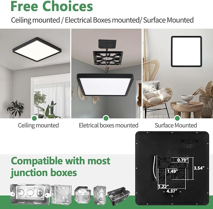 4PK 16 Inch Square LED Flush Mount Ceiling Light, 36W 3600LM, 3000K/4000K/6000K CCT Selectable, Super Slim Low Profile Ceiling Light Firxtue for Bedroom/Kitchen/Living room/Dinning room/Hallway, Black