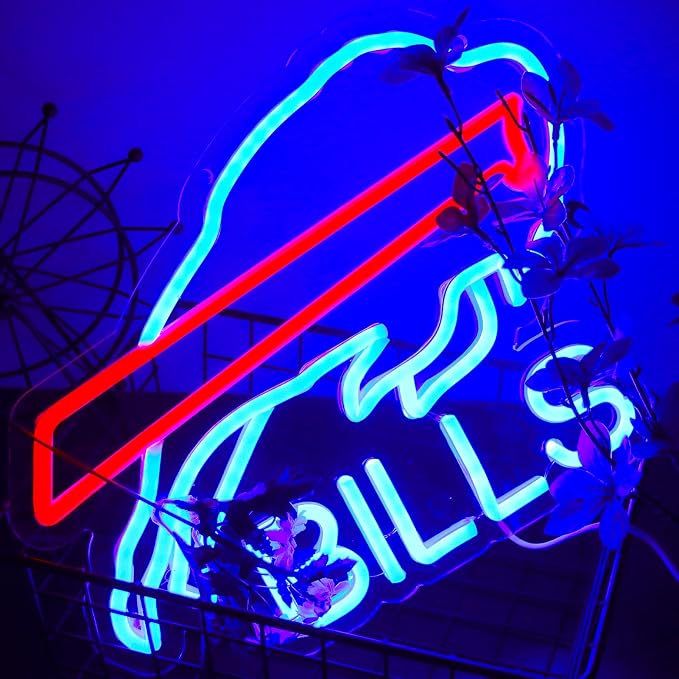 Buffalo Football Neon Signs Led Sign for Wall Decor Rugby Team Light Up Sign Suitable for Man Cave Office Bar Pub Wall Art Gifts for Teen Boys