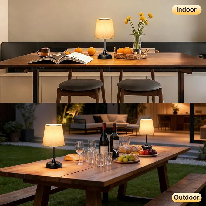 Wowag Small Cordless Table Lamp Rechargeable,5000mAh Battery Operated Desk Lamp,3 Colors & 7 RGB Stepless Dimmable,Touch Ambient Light for Bedside,Bedroom,Dining Room,Living Room,Black,FlaxenShade