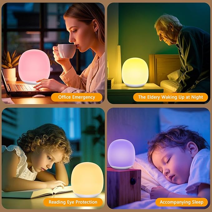 Night Light for Kids, Baby Egg Night Light with 7 Colors Changing Mode & Stepless Dimming, Soft Silicone Touch Nursery Night Lamp BPA Free, 1 Hour Timer, Rechargeable for Breastfeeding