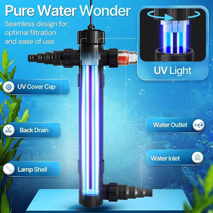 Flexzion 36W UV Pond Light Clarifier for Outdoor Koi Ponds | 36W Uv Light for Pond Clarifier, 4500L/H Flow