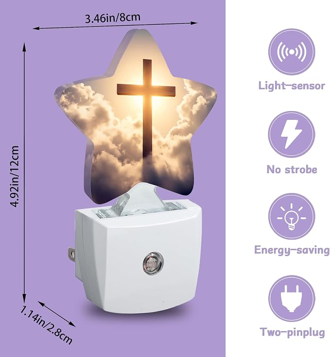 Night Light,Cross Night Lights Plug into Wall Cloud Sunset Decorations for Bedroom Bathroom,Dusk to Dawn Sensor Kitchen Hallway Stairs Energy Efficient Desk Lamp