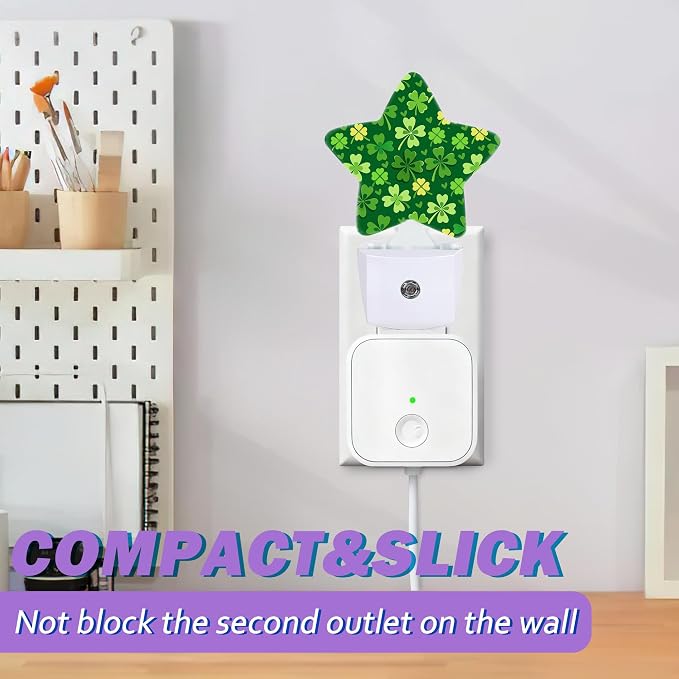 Energy Efficient Nightlights Plug in Wall, Green Shamrock Night Light for Kids Bedroom Decorative, Clover Leaf Dusk-to-Dawn Sensor Sleep Friendly Lamp for Nursery Bathroom Basement