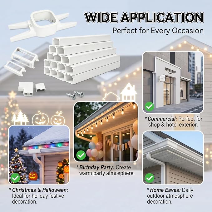 Upgraded for Govee Outdoor Light Clips System Suit for Pro H706A/H806A | Mounting Brackets for Govee Light Clips Track System,PVC Track Total 100FT