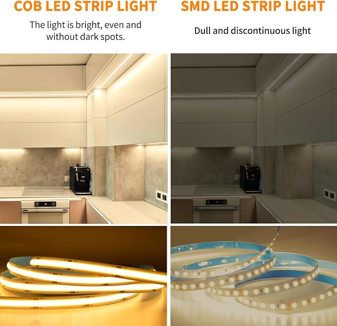 COB LED Strip Lights 100ft,3000K DC 24V Dimmable Warm White | LED Rope Lights for Bedroom,with Remote & app Control LED Lights Strip for Living Room, Shelf, Cabinet(2 Rolls of 50ft)