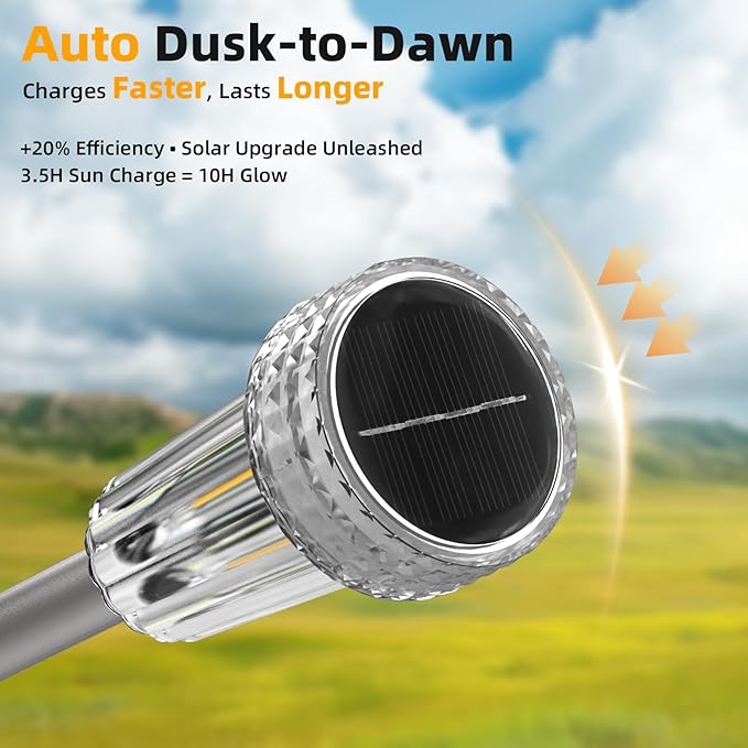 DERAYSION Solar Lights Outdoor, 8 Pack Solar Pathway Lights Dusk-to-Dawn Garden Lighting, Waterproof LED Stainless Steel Pole, Outdoor Solar Lights for Path Walkway Yard Driveway Decor - Warm White